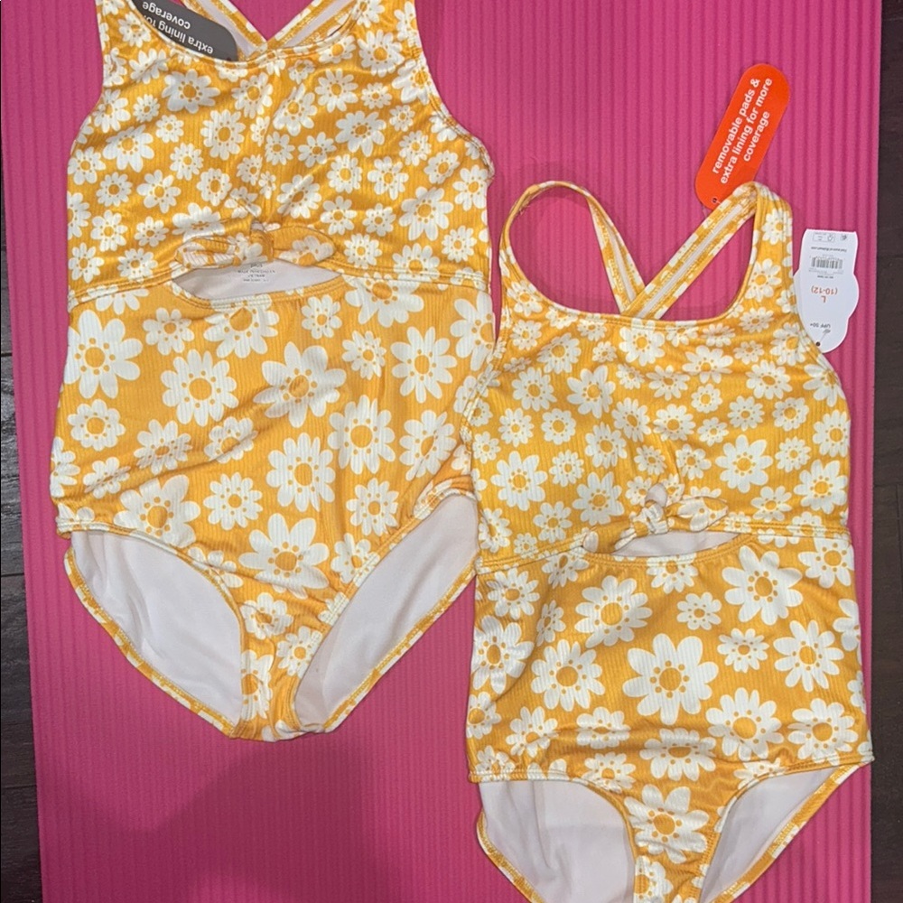 Yellow Floral Kids Swimwear Set
